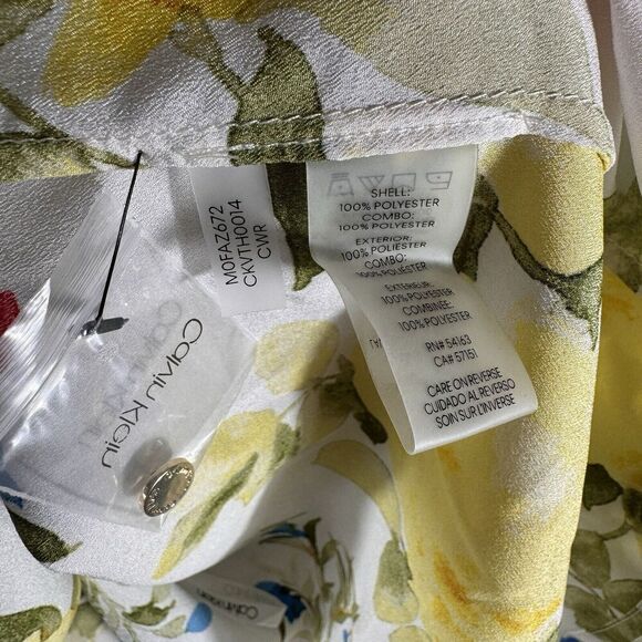 Calvin Klein Blouse NWT Size Medium White Multi Floral Chiffon Long Sleeve Top - Picture 8 of 13